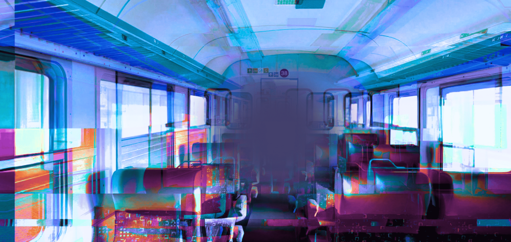wagon de train avec une tâche floue et sombre au milieu