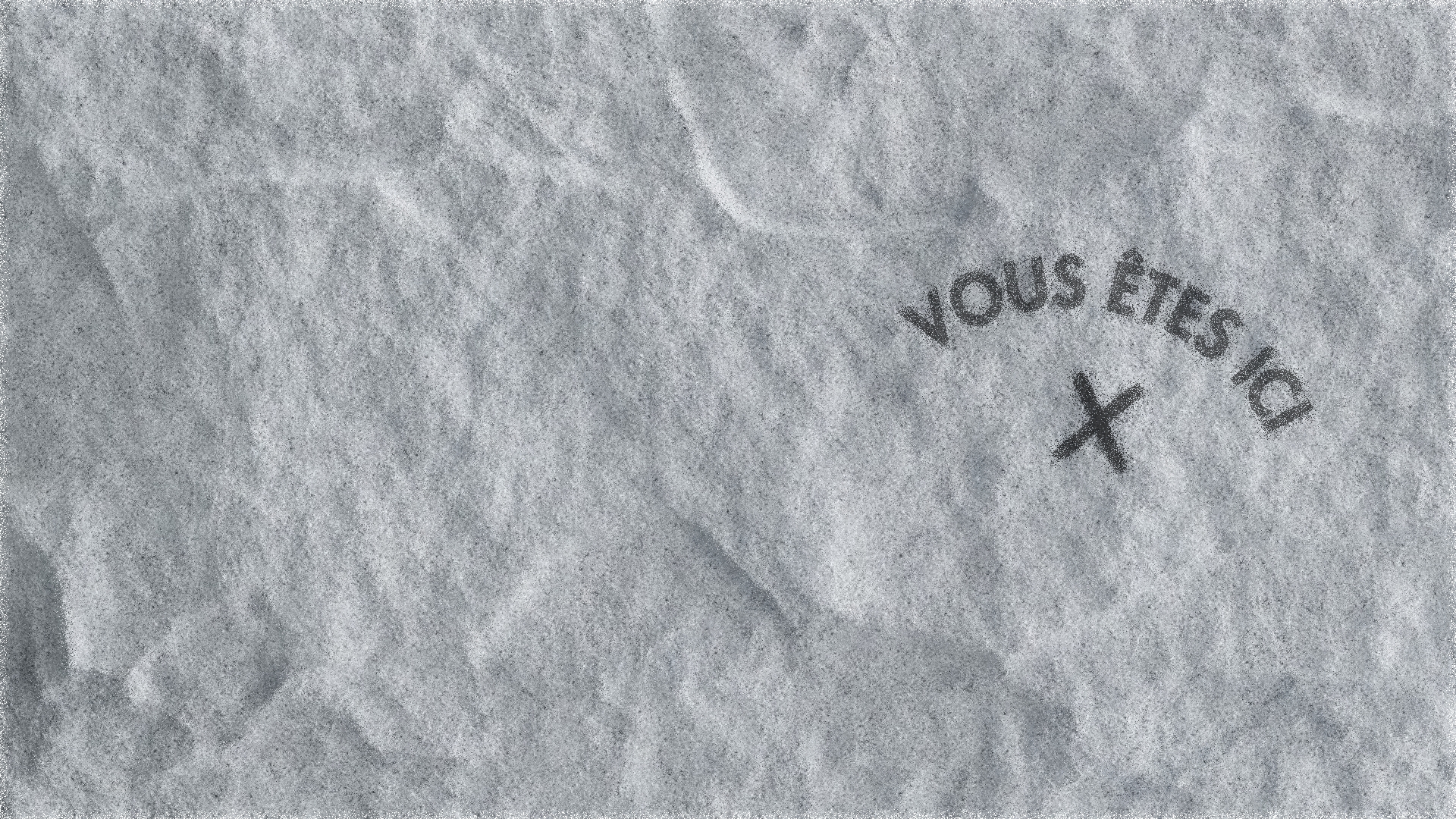 pierre avec une croix gravée et marqué "vous êtes ici", pixelisé